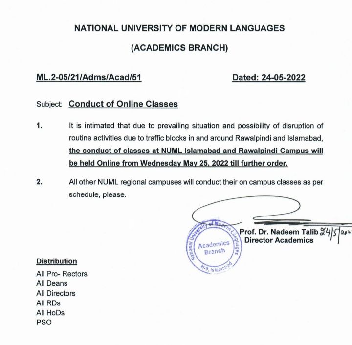 Conduct of Online Classes