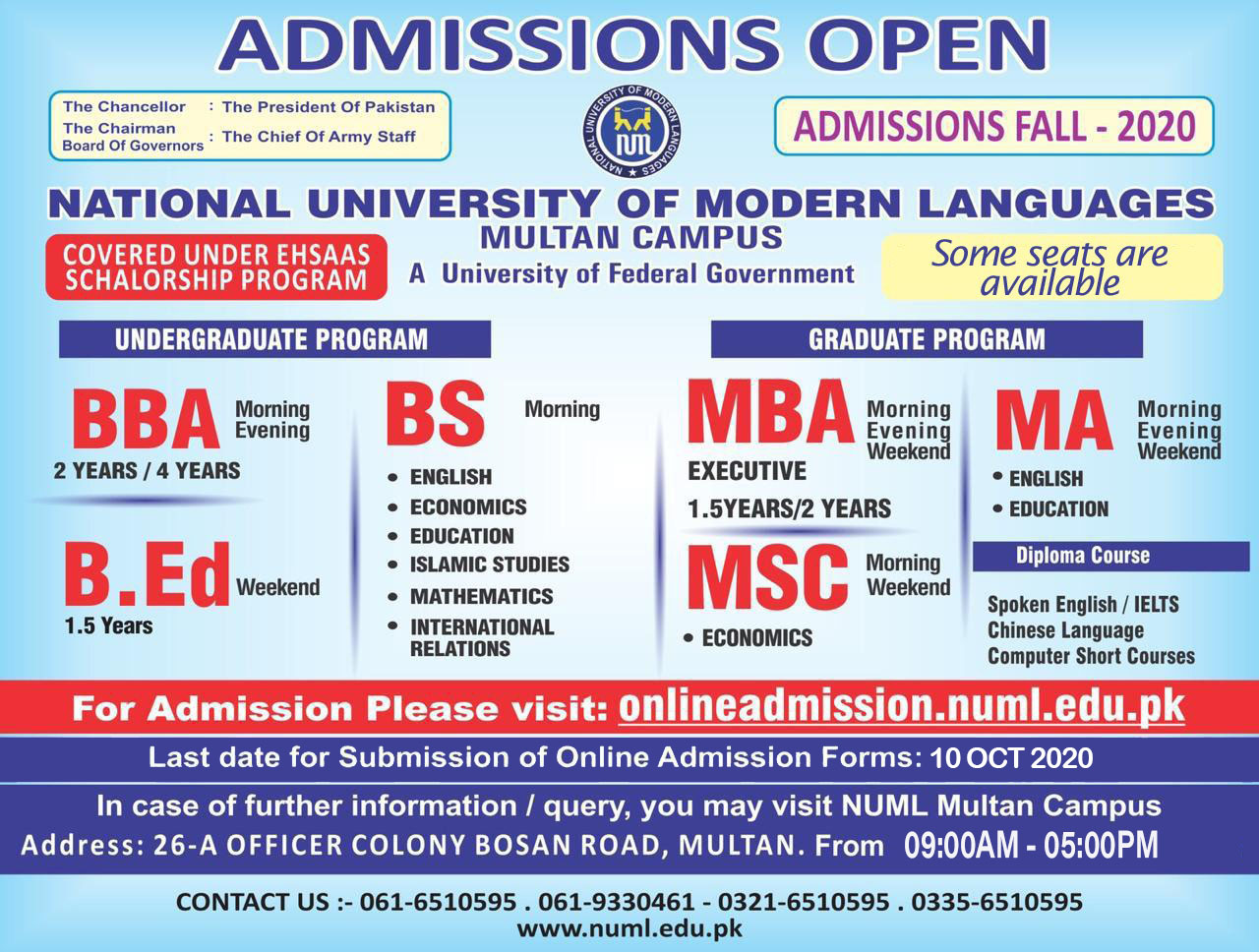 NUML University Admission Open 2023 Apply Last Date 2024