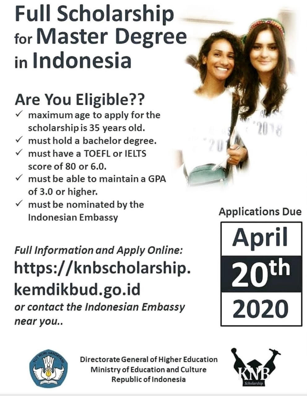 Indonesian Master Degree KNB Scholarship program 2020-2022