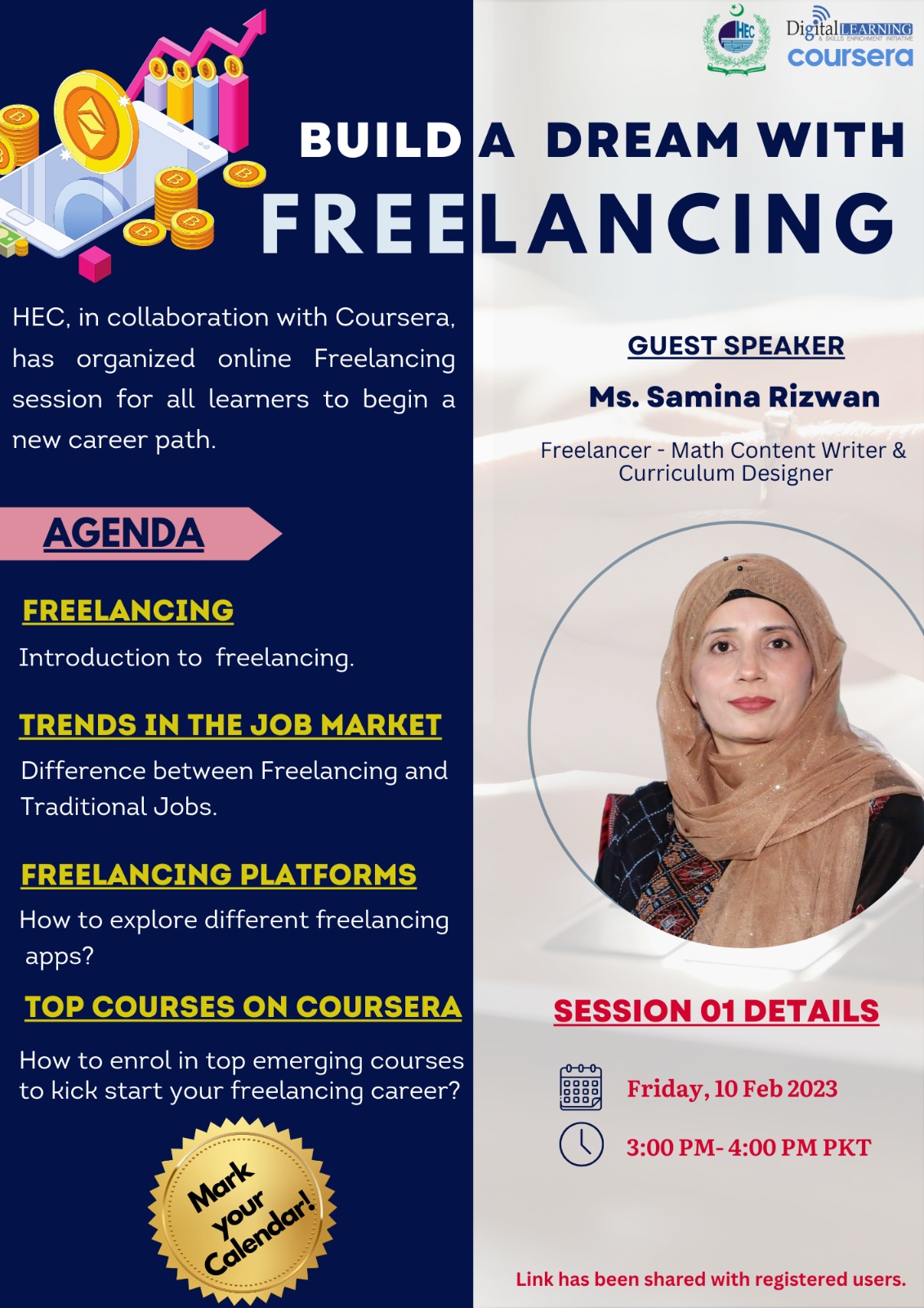 HEC online Freelancing webinar session in collaboration with Coursera