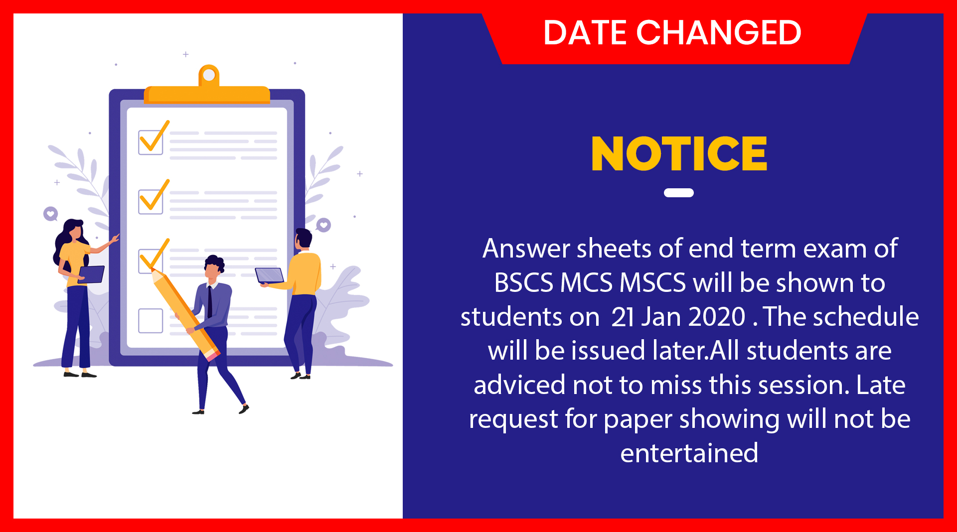 New Date for 'Showing' of 'Final Term Papers'