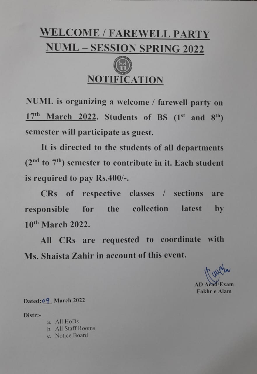 WELCOME/FAREWELL PARTY NUML PESHAWAR CAMPUS